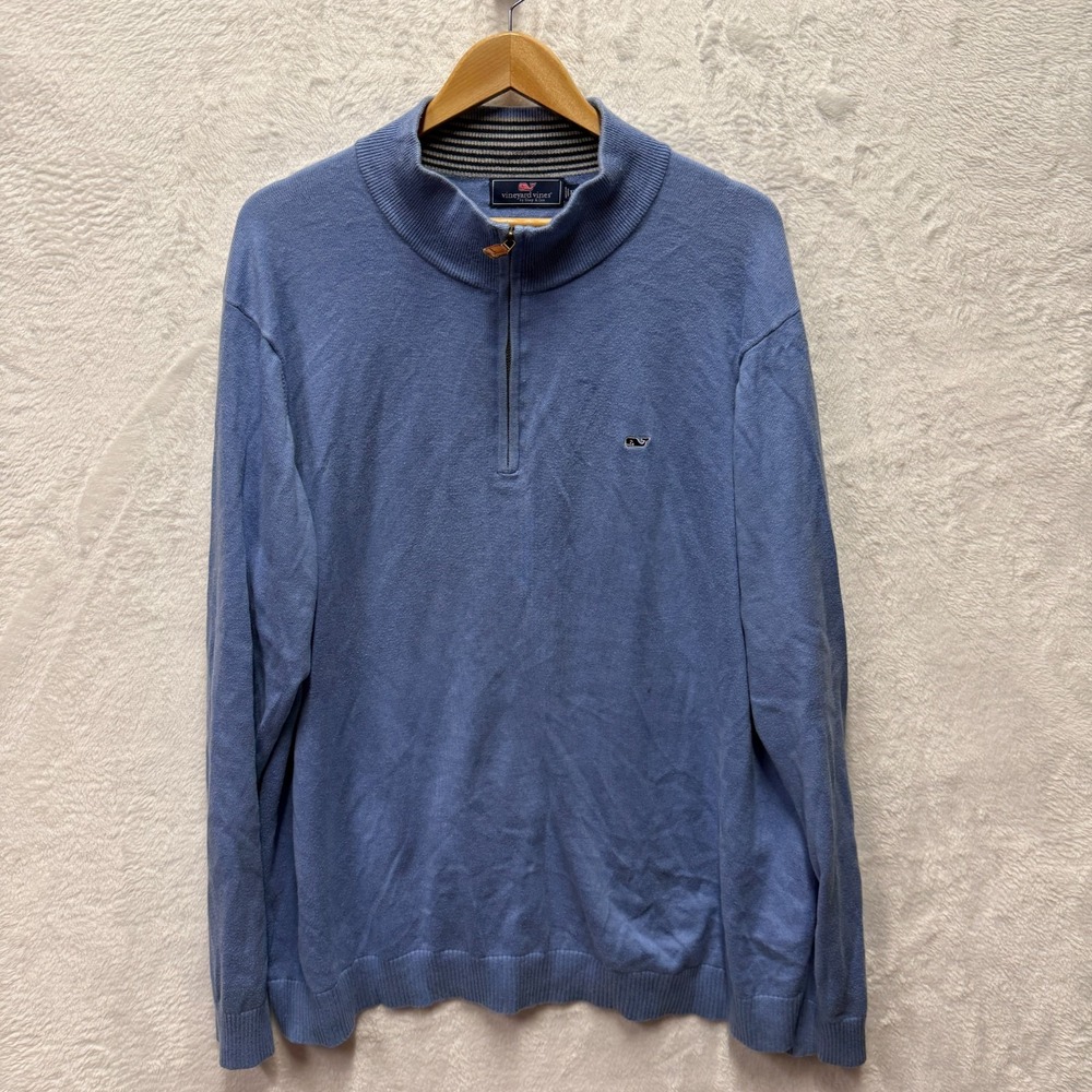 Vineyard Vines Quarter Zip Sweater Mens 2XL Blue Knit Whale Logo Nautical XXL